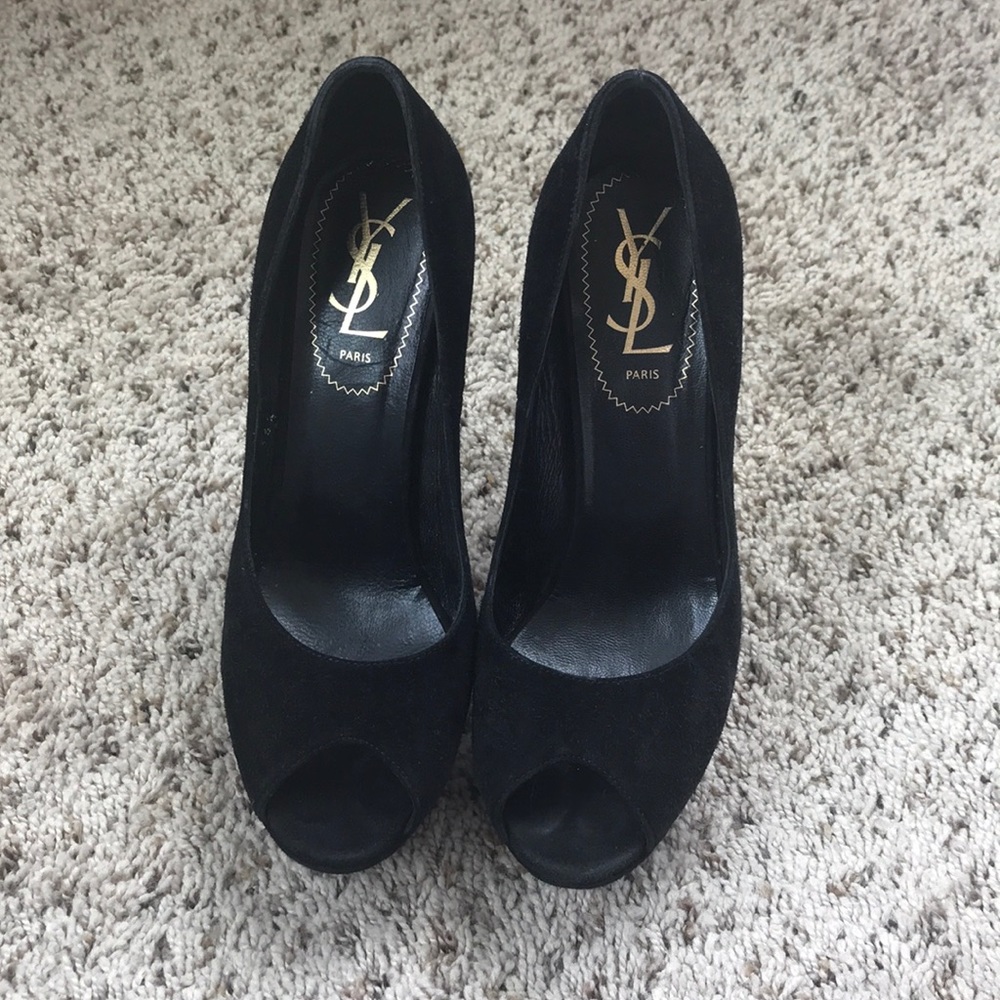YSL Palais Peep-toe Black Pumps